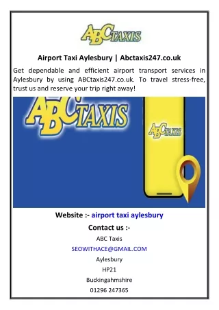 Airport Taxi Aylesbury | Abctaxis247.co.uk