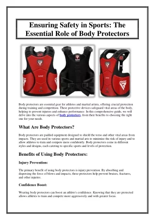 Ensuring Safety in Sports The Essential Role of Body Protectors