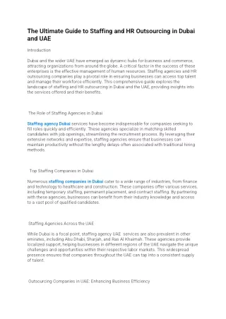 The Ultimate Guide to Staffing and HR Outsourcing in Dubai and UAE