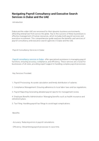 Navigating Payroll Consultancy and Executive Search Services in Dubai and the UA