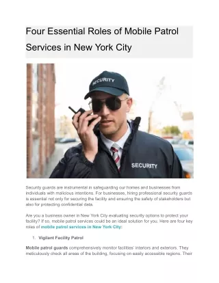 Four Essential Roles of Mobile Patrol Services in New York City