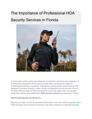 The Importance of Professional HOA Security Services in Florida