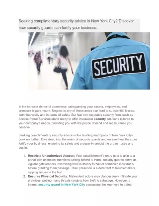 Seeking complimentary security advice in New York City