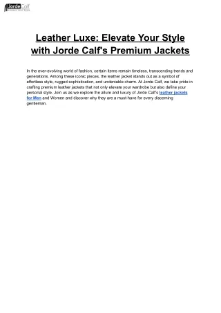 Leather Luxe_ Elevate Your Style with Jorde Calf's Premium Jackets