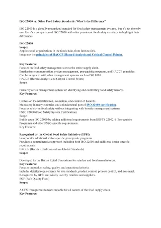 ISO 22000 vs Other Food Safety Standards What’s the Difference