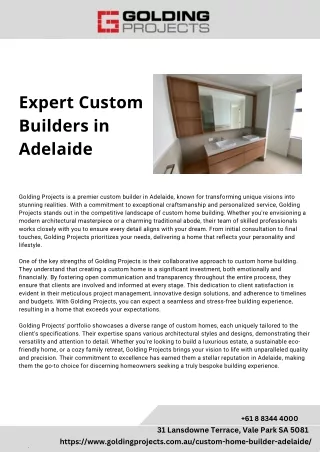 Expert Custom Builders in Adelaide