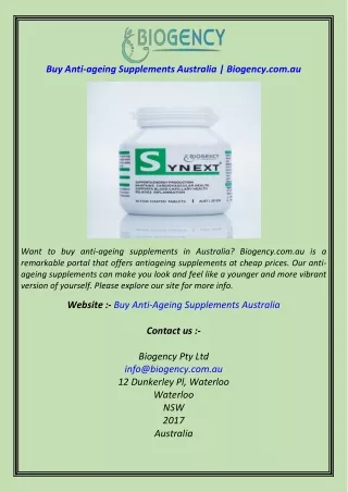 Buy Anti-ageing Supplements Australia  Biogency.com.au