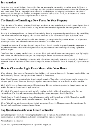 The Benefits of Installing a Fence for Agricultural Use in Manteca