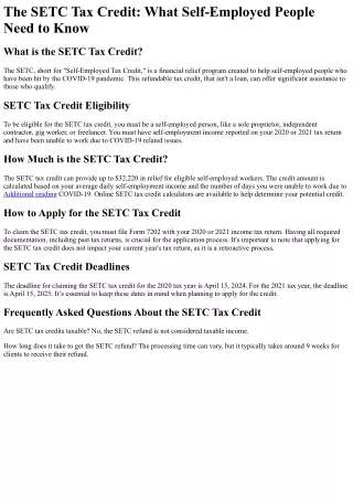 What is the SETC Tax Credit?