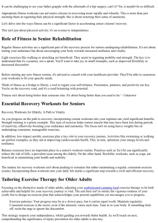 Unleashing the Power of Fitness Workouts for Accelerated Senior Recovery