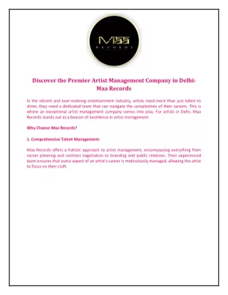 Discover the Premier Artist Management Company in Delhi Maa Records
