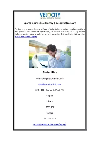 Sports Injury Clinic Calgary | Velocityclinic.com