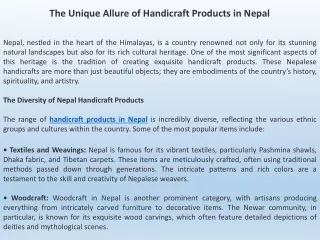 The Unique Allure of Handicraft Products in Nepal