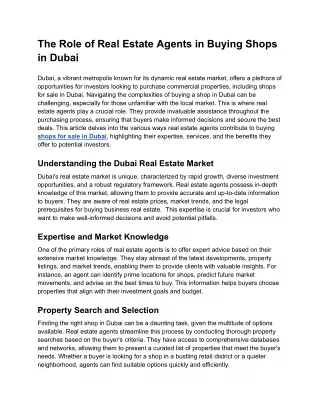 The Role of Real Estate Agents in Buying Shops in Dubai