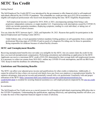 SETC Tax Credit Origin