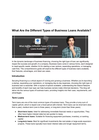 What Are the Different Types of Business Loans Available