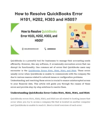 How to Resolve QuickBooks Error H101, H202, H303 and H505 (1)