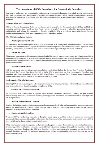 The Importance of SOC 2 Compliance for Companies in Bangalore