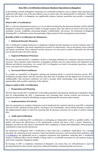 How SOC 2 Certification Enhances Business Operations in Bangalore