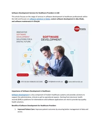 Software Development Services for Healthcare Providers in UAE