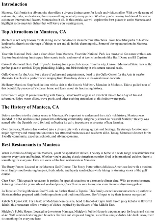 Dining Scene in Manteca: Where to Eat and What to Order