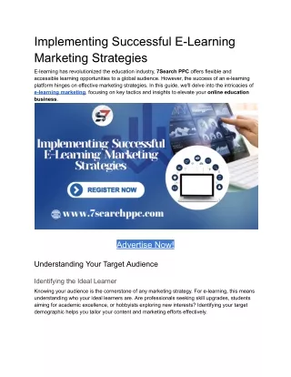 Implementing Successful E-Learning Marketing Strategies