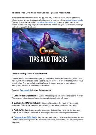Valuable Free Livelihood with Contra: Tips and Procedures