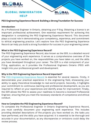 PEO Engineering Experience Record Building a Strong Foundation for Success