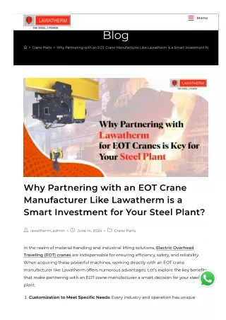 Why Partnering with an EOT Crane Manufacturer Like Lawatherm is a Smart Investment for Your Steel Plant - Lawatherm - Th