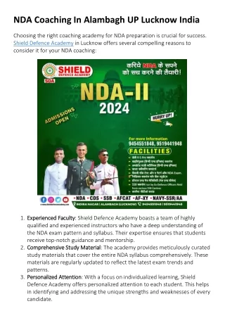 NDA Coaching In Alambagh UP  India