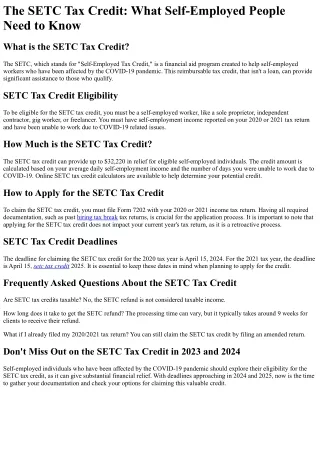 What is the SETC Tax Credit?