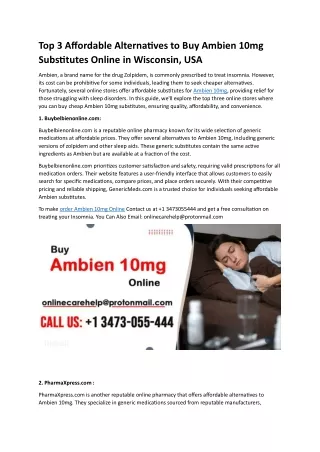 Top 3 Affordable Alternatives to Buy Ambien 10mg Substitutes Online in Wisconsin,USA