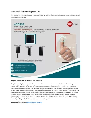 Access Control System for Hospitals in Dubai