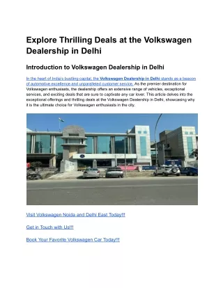 Explore Thrilling Deals at the Volkswagen Dealership in Delhi