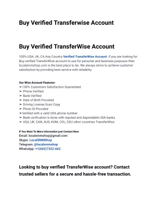 The Best Place To Buy  Verified Transferwise Account in 2024