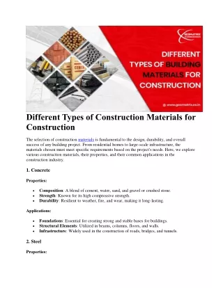 Different Types of Construction Materials for Construction