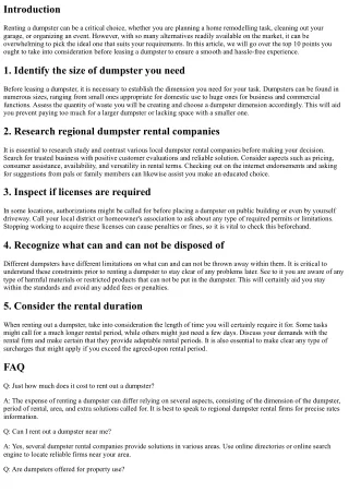 Leading 10 Things to Take Into Consideration Before Renting a Dumpster