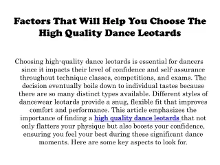 Factors That Will Help You Choose The High Quality Dance Leotards