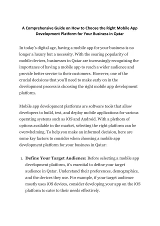 A Comprehensive Guide on How to Choose the Right Mobile App Development Platform for Your Business in Qatar