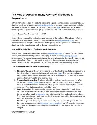 04. The Role of Debt and Equity Advisory in Mergers & Acquisitions