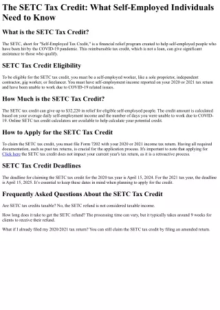 What is the SETC Tax Credit?