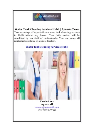 Water Tank Cleaning Services Hubli  Apnastaff.com
