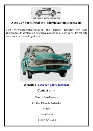 Auto Car Parts Database   Merrickautomuseum.com