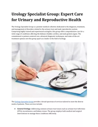 Urology Specialist Group_ Expert Care for Urinary and Reproductive Health