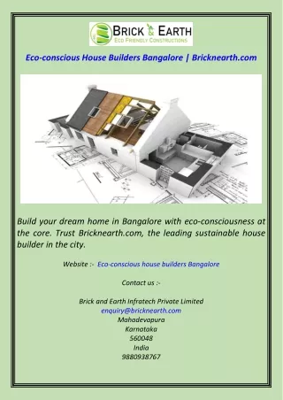 Eco-conscious House Builders Bangalore  Bricknearth.com