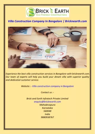 Villa Construction Company In Bangalore  Bricknearth.com