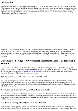 Customizable Settings for Personalized Treatment: Laser Hair Removal in Midland