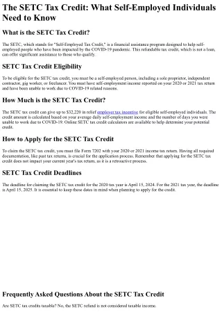 What is the SETC Tax Credit?