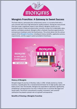 Monginis Franchise: A Gateway to Sweet Success