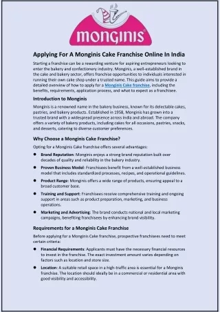 Applying For A Monginis Cake Franchise Online In India